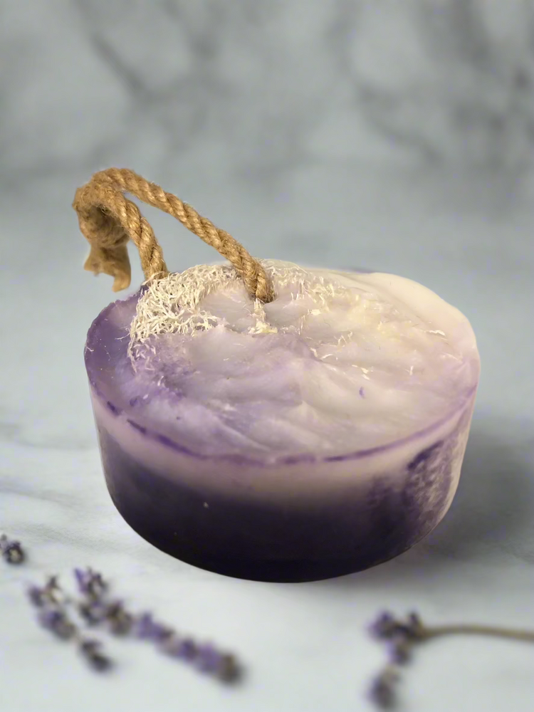 Lavender & Chamomile" Loofah Soap on Rope"