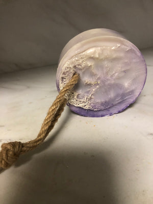 Lavender & Chamomile" Loofah Soap on Rope"