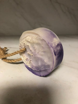 Lavender & Chamomile" Loofah Soap on Rope"