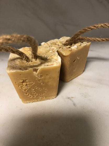 Oatmeal & Honey Luxury Soap on Rope/Hand made. Mini Travel FaceBar