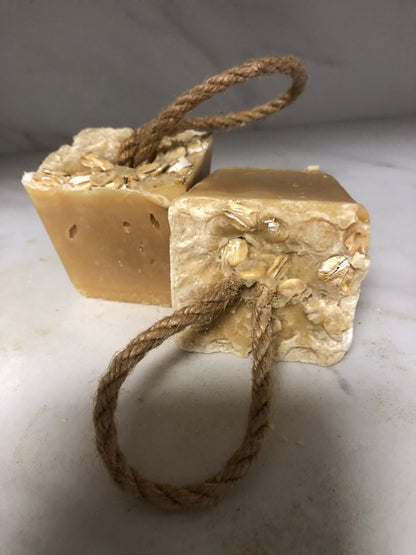 Oatmeal & Honey Luxury Soap on Rope/Hand made. Mini Travel FaceBar